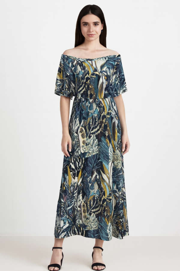 Textured Leaves Bardot Dress