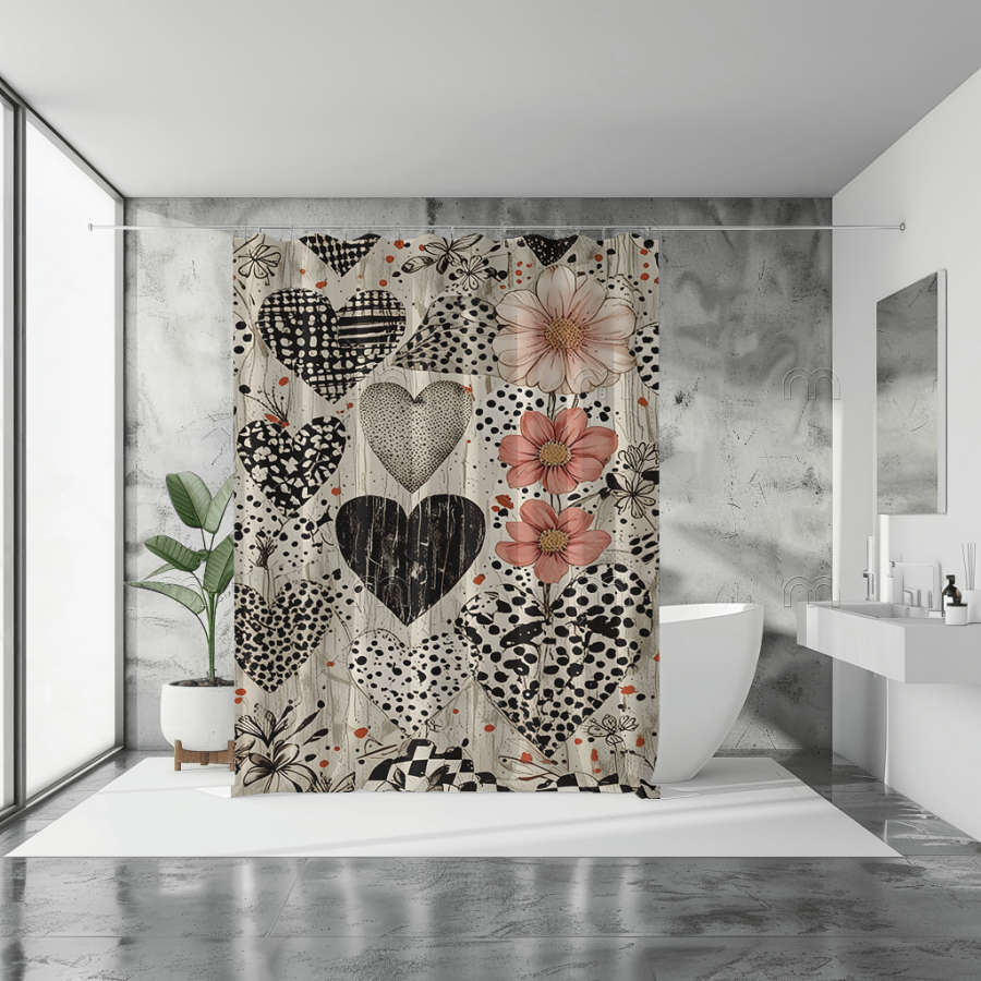 Pink Hearts Shower Curtain
