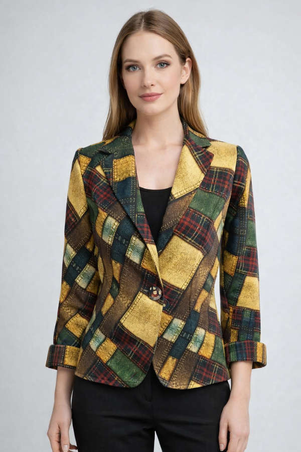 Denim Textured Plaid Jacket