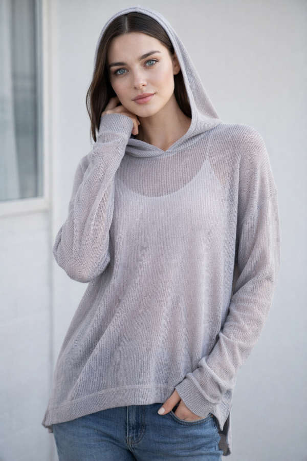Grey Knitted Hoodie - M