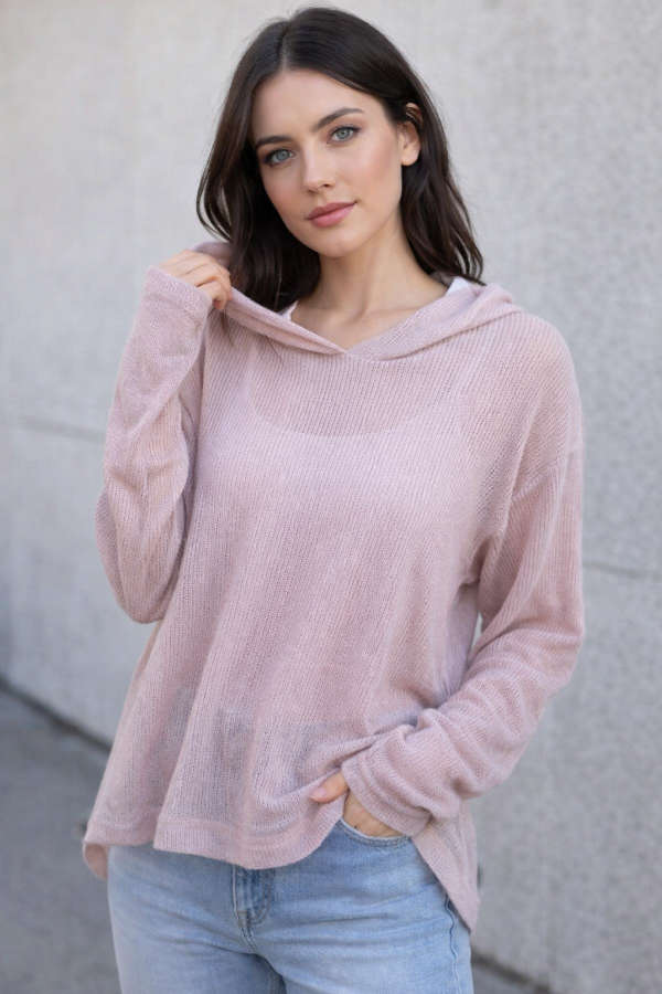 Pink Knitted Hoodie - M