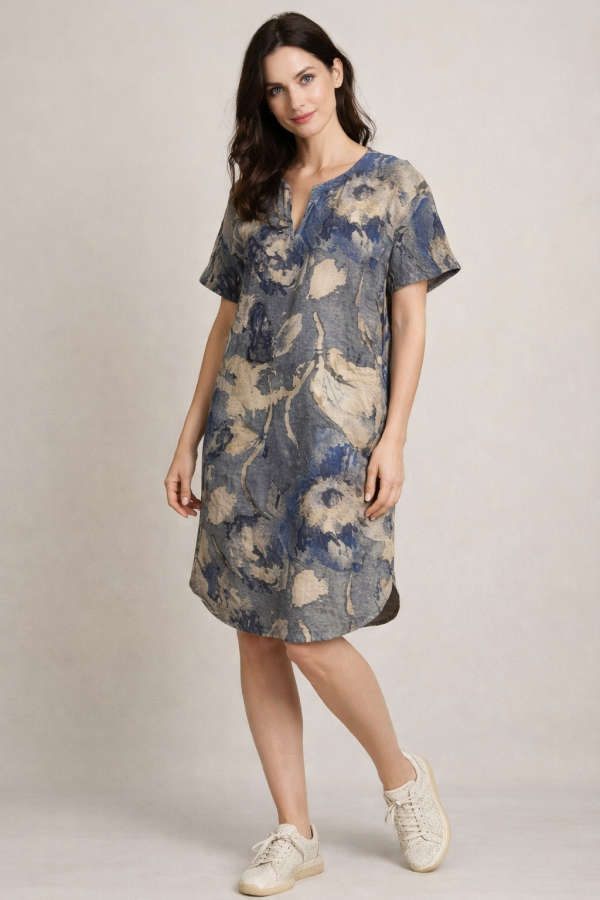 Blue Tan Shift Dress- Small