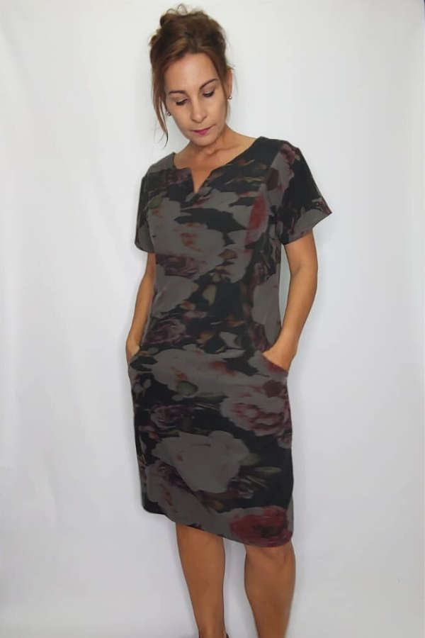 Black Floral Pocket Dress - Small