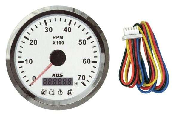 Tachometer with 4 Led Warning Functions - White