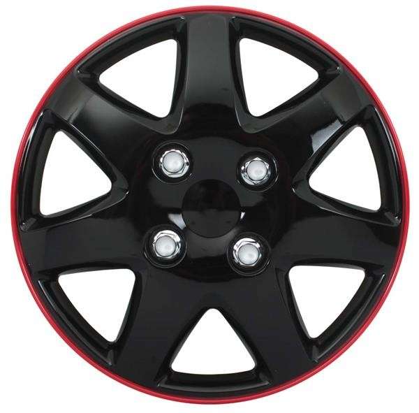 14" Ice Black / Red Wheel Cover Set