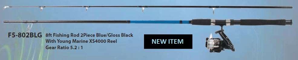 8ft 2 Piece Fishing Rod Blue / Gloss Black with XS4000 Reel
