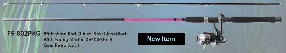 8ft 2 Piece Fishing Rod Pink / Gloss Black with XS4000 Reel