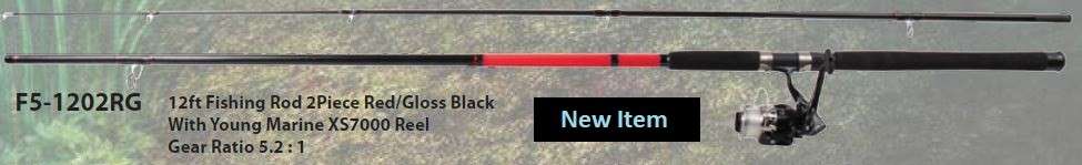 12ft 2 Piece Fishing Rod Red / Gloss Black with XS7000 Reel