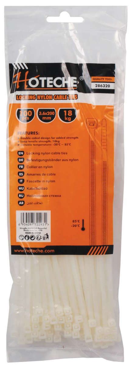 Cable Ties - White - 3.6mm x 200mm