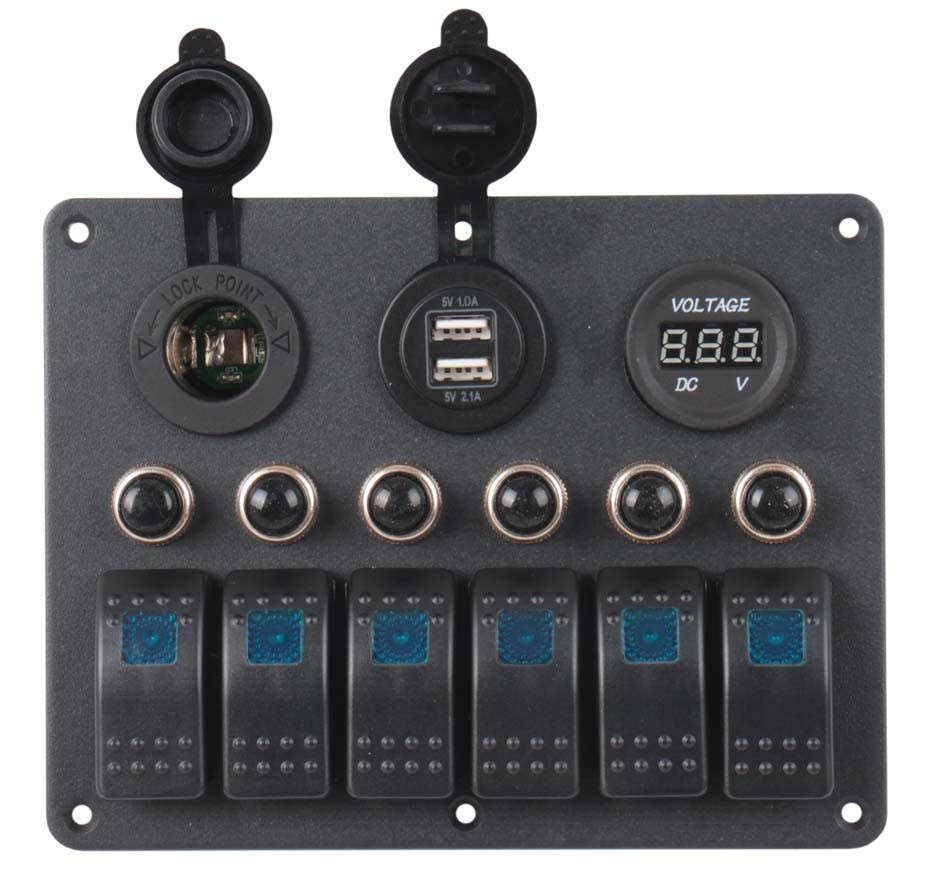Switch Panel - 6 Switch + Power + USB + Voltmeter