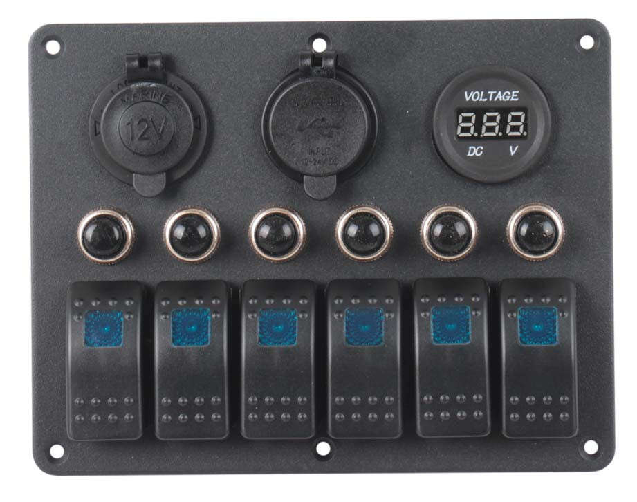 Switch Panel - 6 Switch + Power + USB + Voltmeter