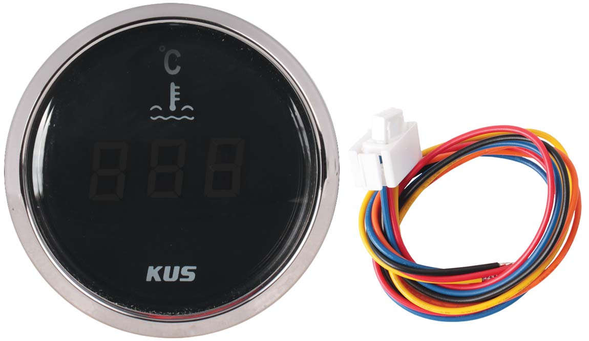 Kus Digital Water Temperature Gauge - 52mm - Black Face with Silver Bezel