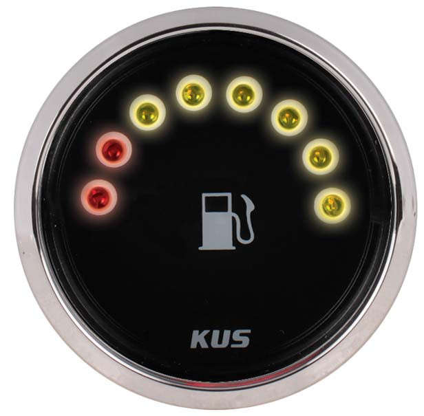 Kus LED Fuel Level Gauge - 52mm - Black Face with Silver Bezel