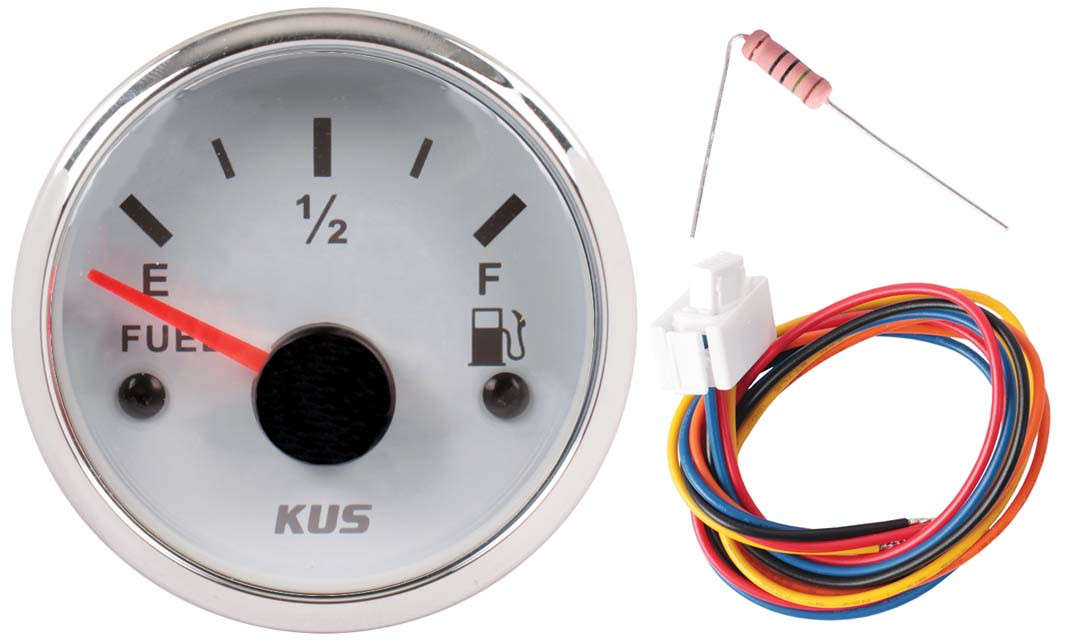 Kus Fuel Level Gauge - 52mm - White Face with Silver Bezel