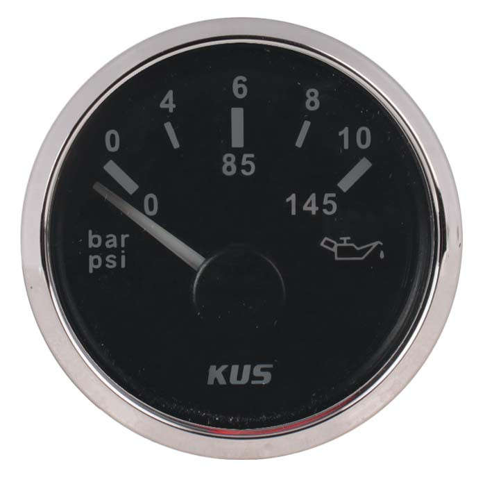 Kus Oil Pressure Gauge - 52mm - Black Face with Silver Bezel