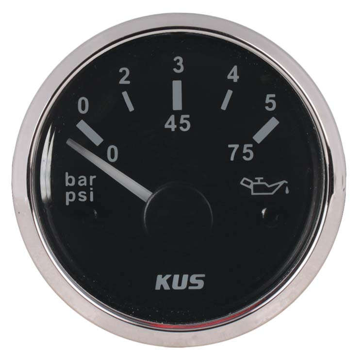 Kus Oil Pressure Gauge - 52mm - Black Face with Silver Bezel