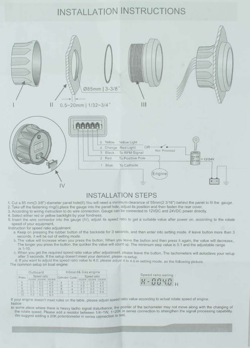 Tachometer 4000rpm - 85mm - White