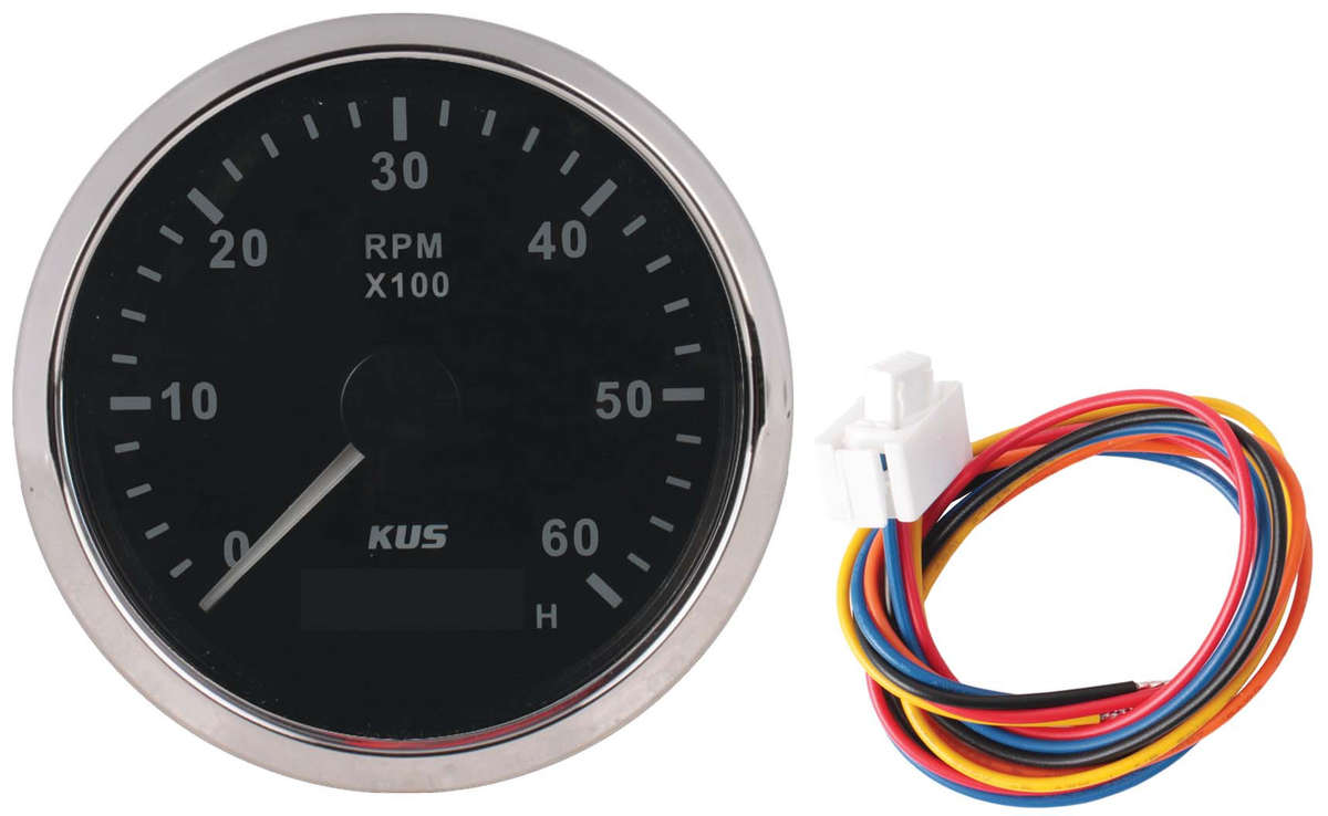 Kus Tachometer 6000RPM - 85MM - Black Face with Silver Bezel