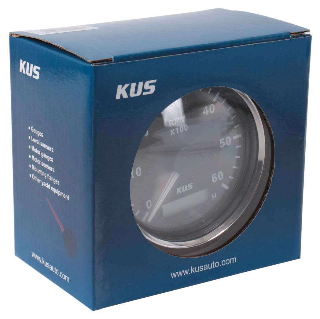 Kus Tachometer 6000RPM - 85MM - Black Face with Silver Bezel