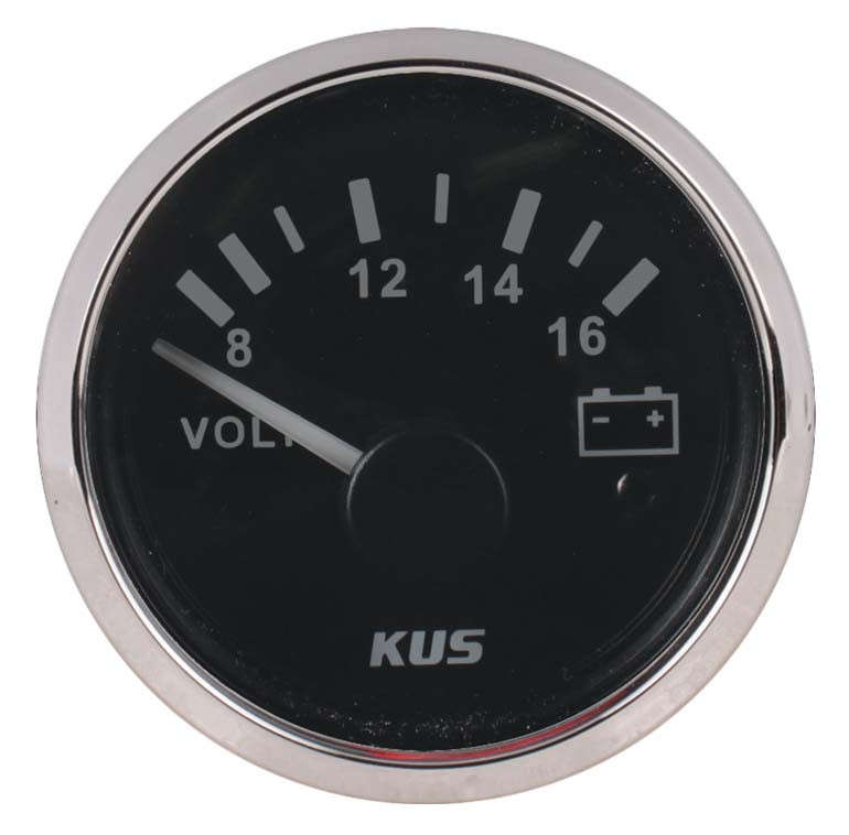 Kus Volt Gauge - 12V - 52mm - Black Face with Silver Bezel