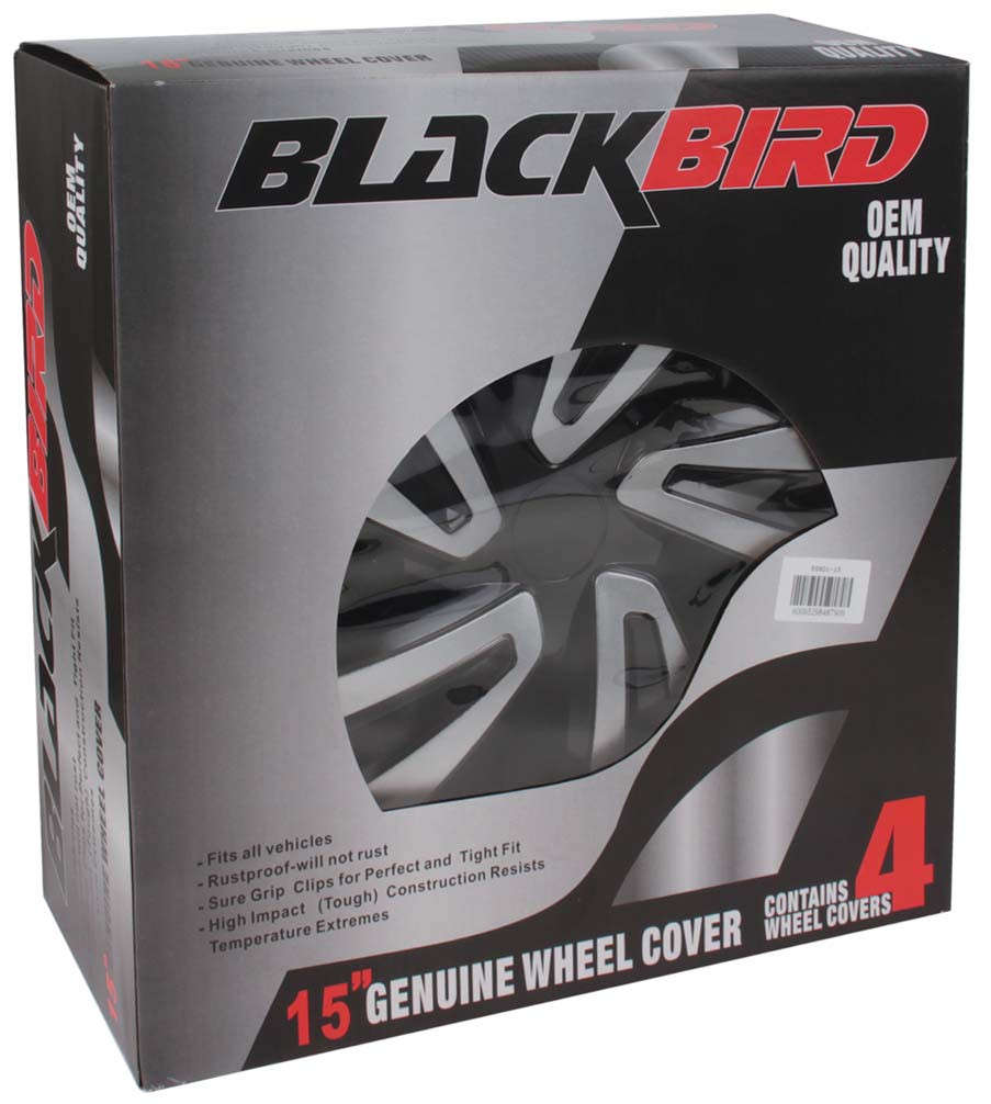 15" Silver / Black Wheel Cover Set