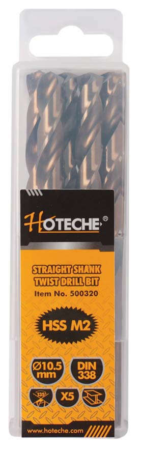 Hoteche HSS Drill Bits - 10.5mm (5 Piece)