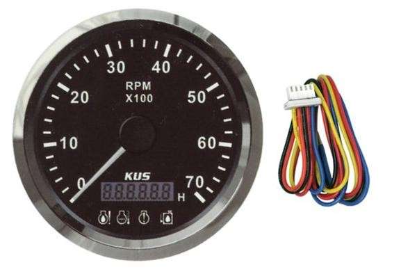 Tachometer with 4 LED Warning Functions - Black