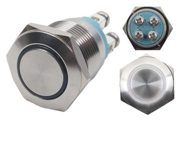 Push On / Off Momentary Switch - Waterproof - White - Metal IP66