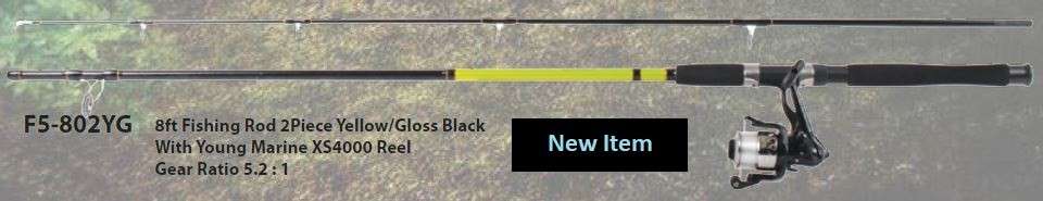 8ft 2 Piece Fishing Rod Yellow / Gloss Black with XS4000 Reel