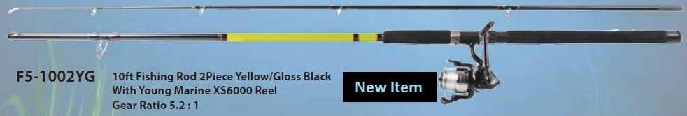 10ft 2 Piece Fishing Rod Yellow / Gloss Black with XS6000 Reel
