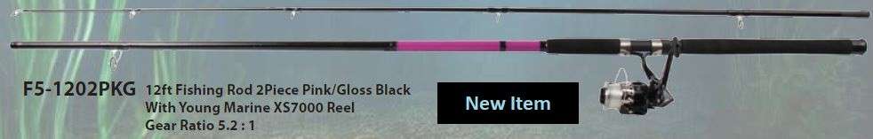 12ft 2 Piece Fishing Rod Pink / Gloss Black with XS7000 Reel