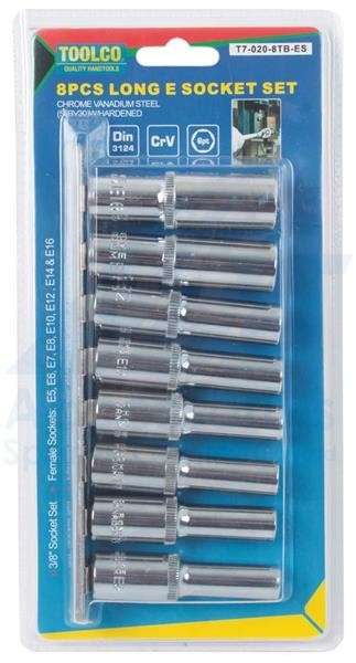 8 Piece E-Torx Tube Socket Set - 3/8 Inch Drive