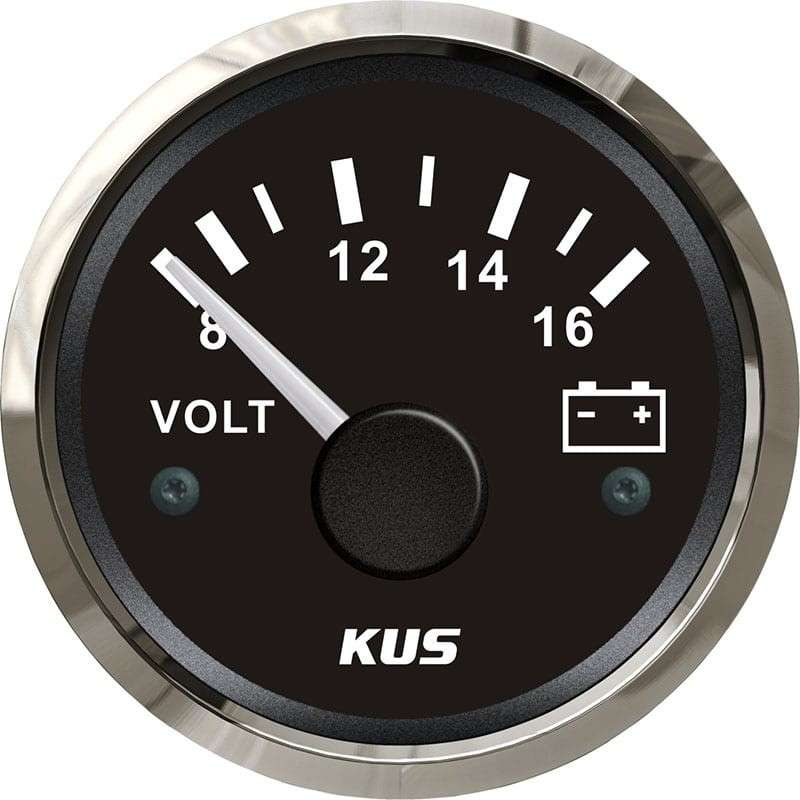 Kus Volt Gauge - 12V - 52mm - Black Face with Silver Bezel