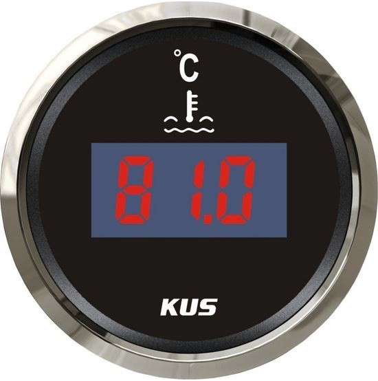 Kus Digital Water Temperature Gauge - 52mm - Black Face with Silver Bezel