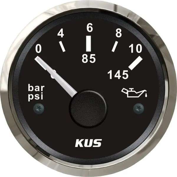 Kus Oil Pressure Gauge - 52mm - Black Face with Silver Bezel