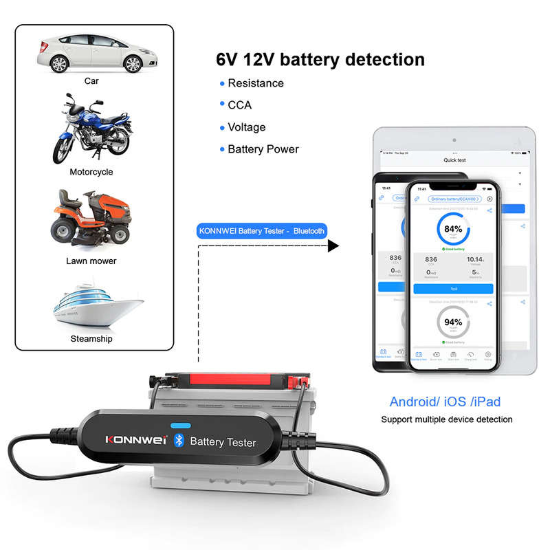 Car Battery Tester Konnwei BK100 Wireless BT BlueTooth [ 12V / 6V Bluetooth Battery Tester ]