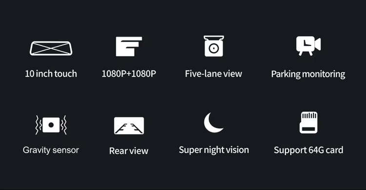 Dual Rearview Mirror Dash Camera | 10-inch HD 1080p | DVR