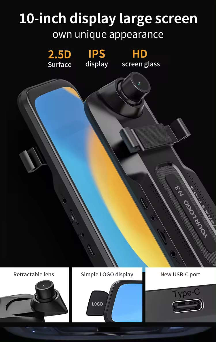 Dual Rearview Mirror Dash Camera | 10-inch HD 1080p | DVR