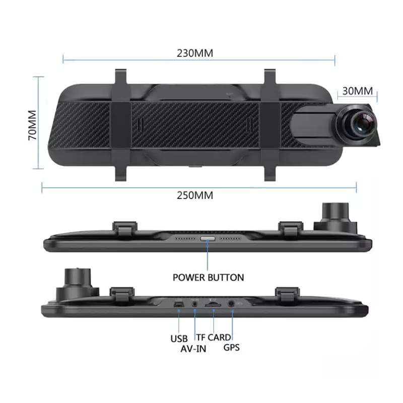 Dual Rearview Mirror Dash Camera | 10-inch HD 1080p | DVR