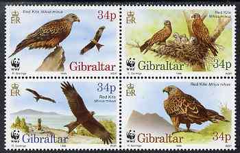 Gibraltar 1996 WWF - The Red Kite perf set of 4 in se-tenant block unmounted mint, SG 784-7
