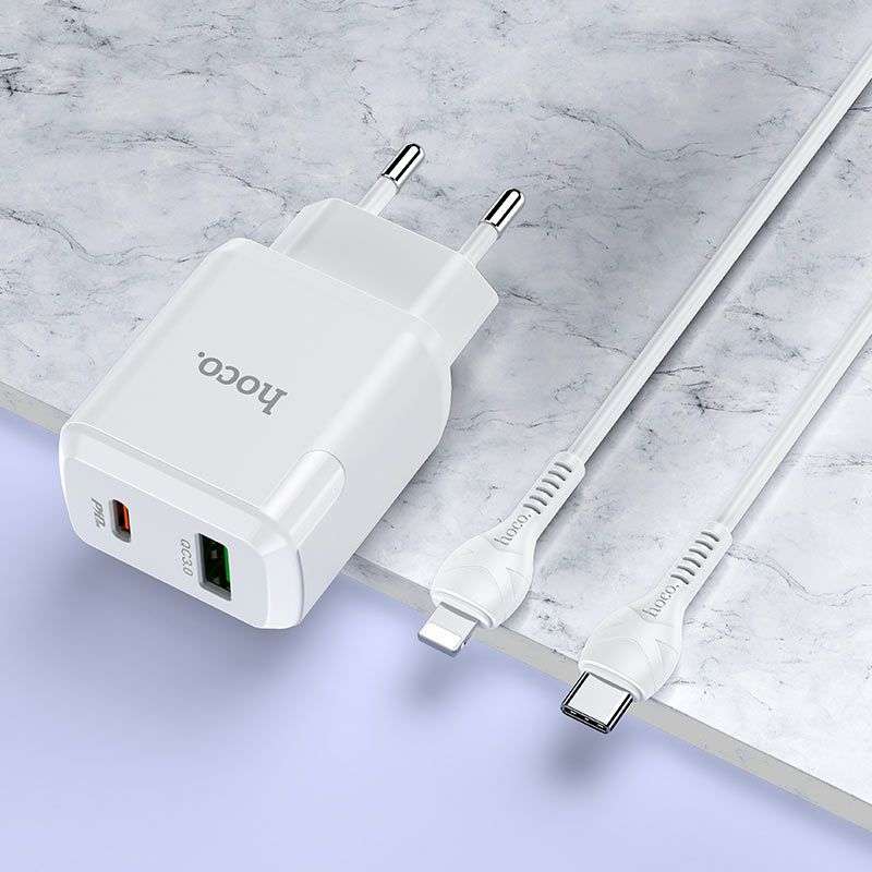 Fast Charger 38W Dual Port (USB+Tyep-C) Set TypeC-IP Cable - 1m N5 for iPhone