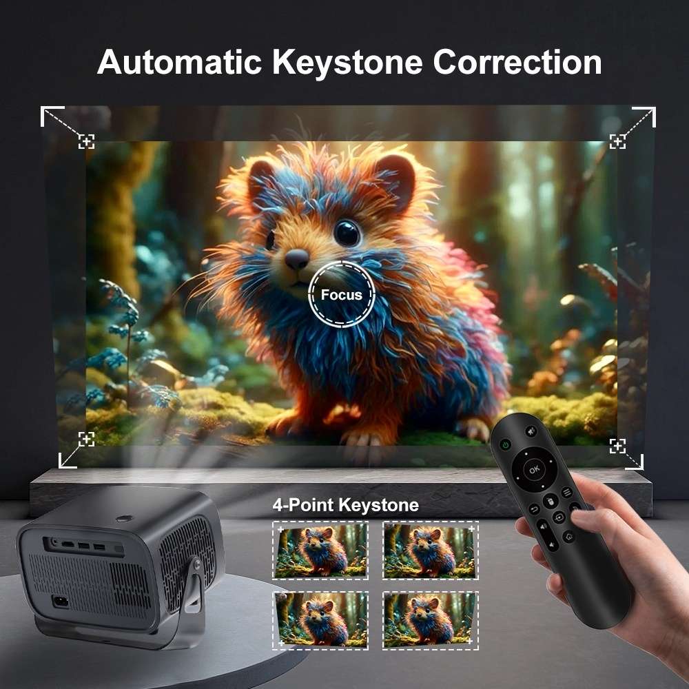 Portable 4K Smart Projector with Android 11, WiFi BT-5 & Bluetooth with auto electronic focus