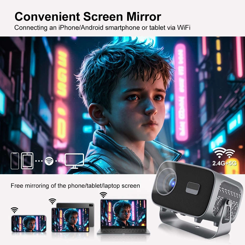 Portable 4K Smart Projector with Android 11, WiFi BT-5 & Bluetooth with auto electronic focus