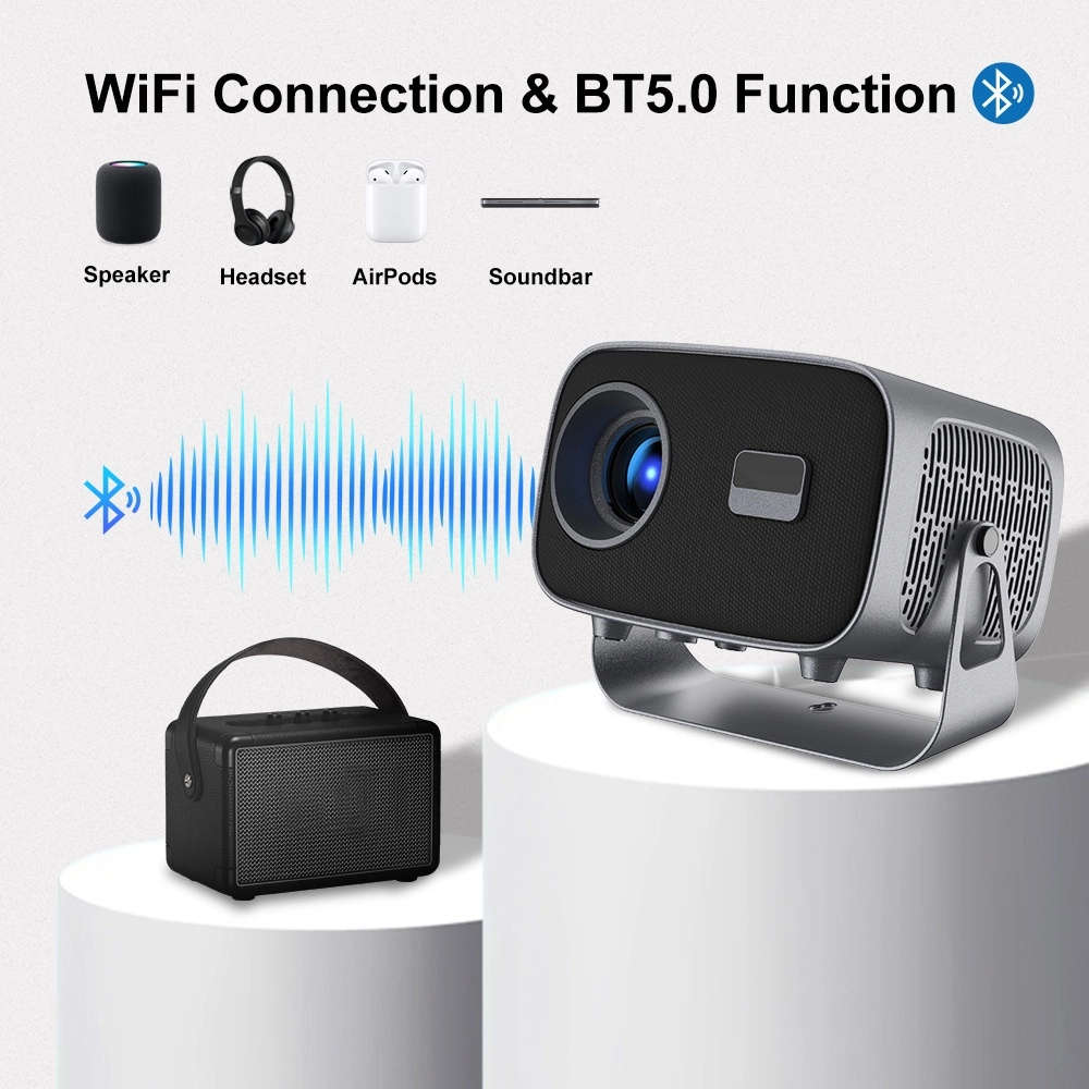 Portable 4K Smart Projector with Android 11, WiFi BT-5 & Bluetooth with auto electronic focus