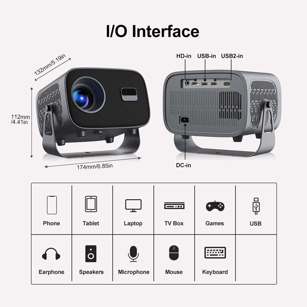 Portable 4K Smart Projector with Android 11, WiFi BT-5 & Bluetooth with auto electronic focus