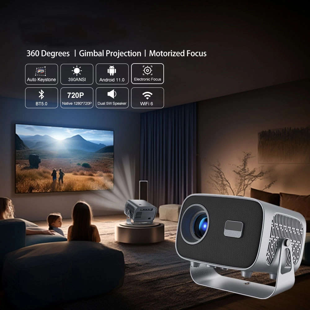 Portable 4K Smart Projector with Android 11, WiFi BT-5 & Bluetooth with auto electronic focus