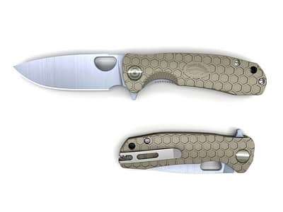 HONEY BADGER HB1012 TAN FLIPPER KNIFE MEDIUM