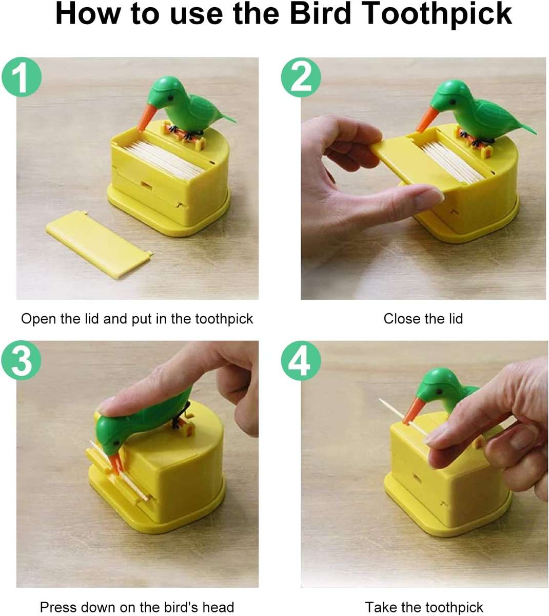 Bird Automatic Pressing Toothpick Holder Smart Toothpick Dispenser