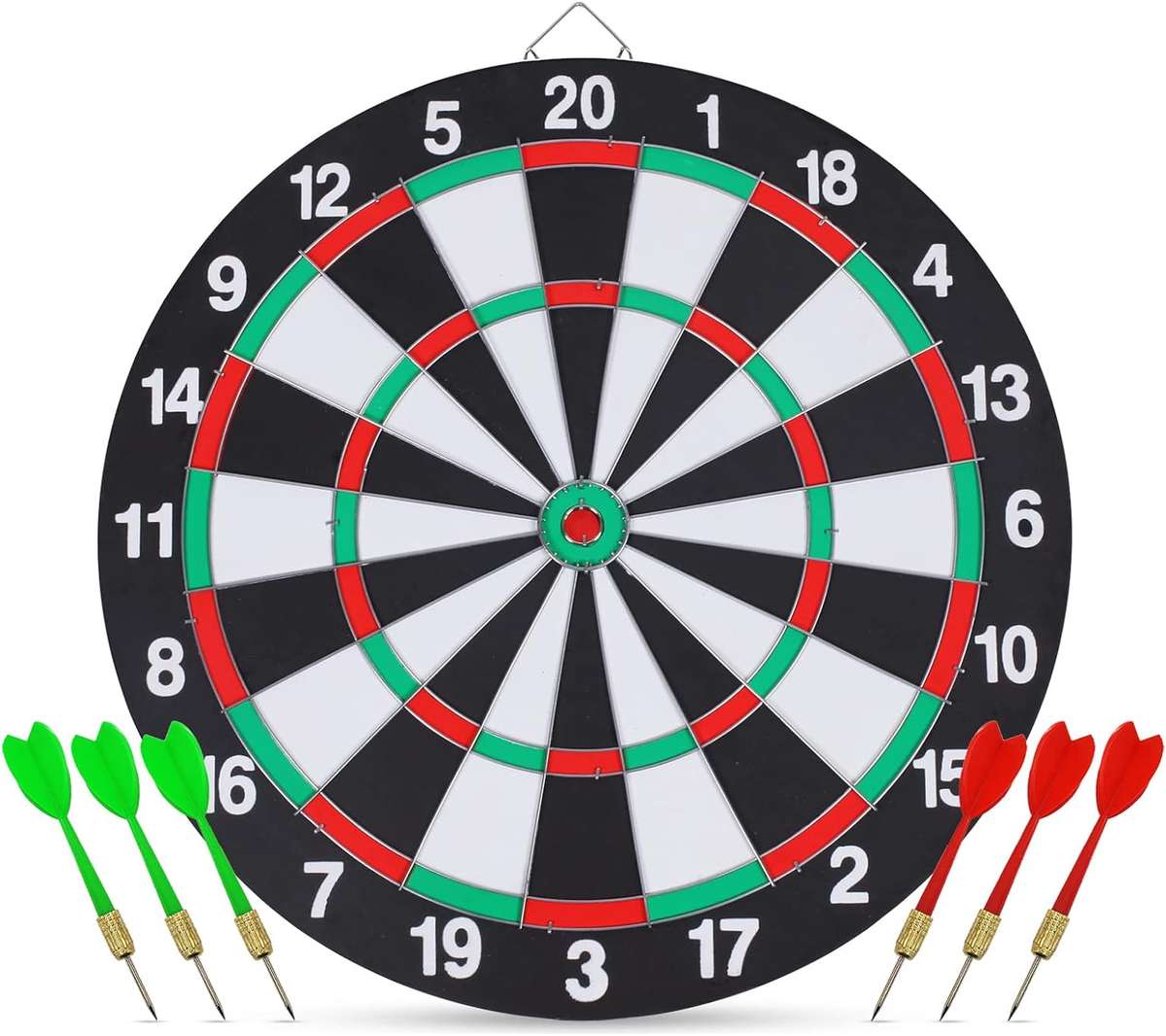 Dart Board Set,Double-Sided 15 Inch With 6 Steel-Plastic Darts