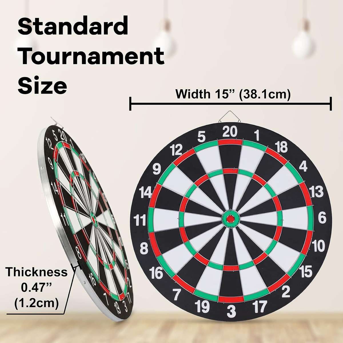 Dart Board Set,Double-Sided 15 Inch With 6 Steel-Plastic Darts